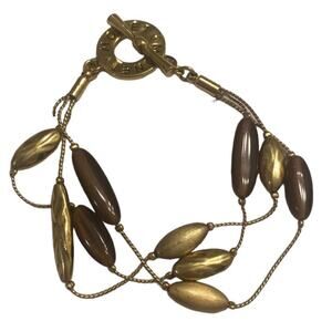 Monet Gold Tone and Brown Bead Multi Strand Toggle Bracelet